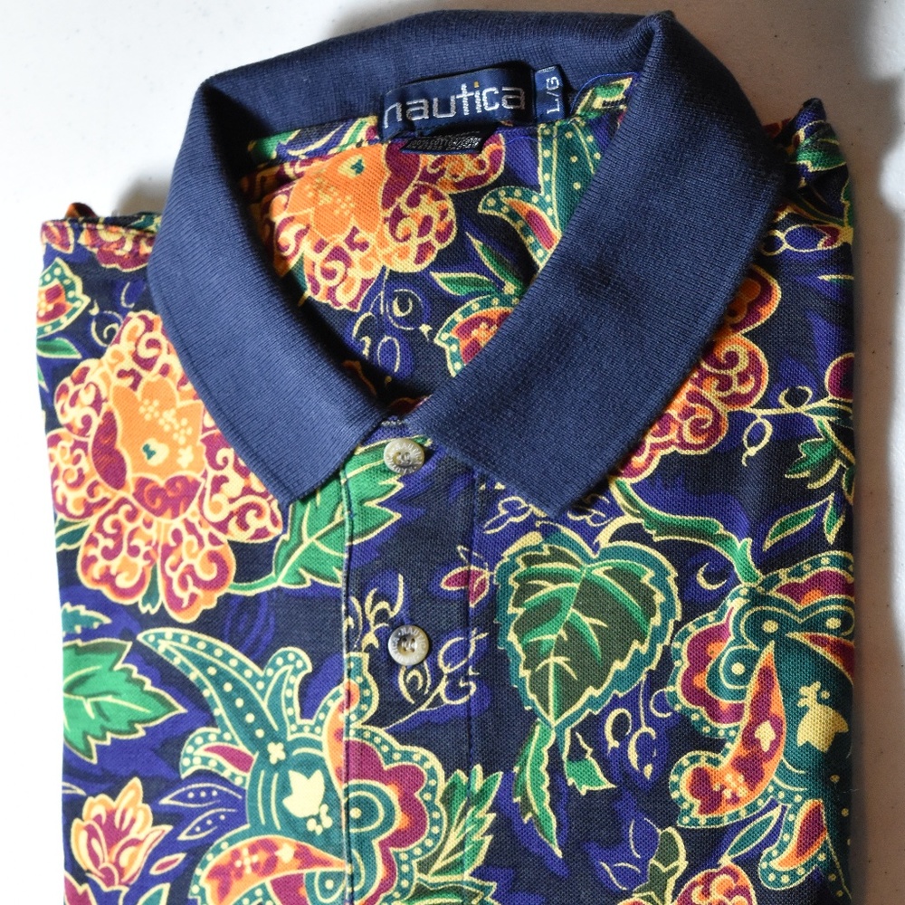 Nautica Mens Flower MultiColor Large SS Polo